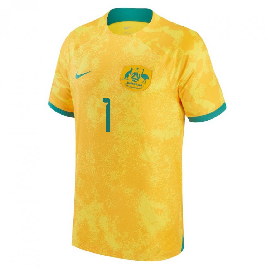 Enfant Maillot Australie Mathew Ryan #1 Doré Tenues Domicile 22-24 T-shirt Suisse