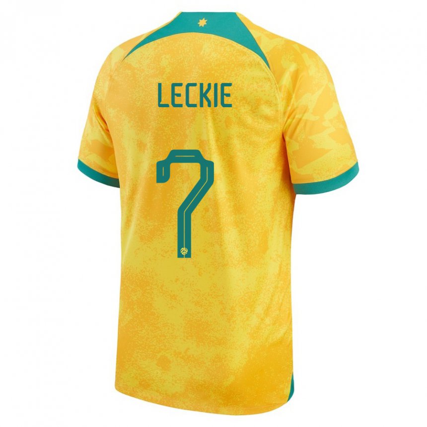 Enfant Maillot Australie Mathew Leckie #7 Doré Tenues Domicile 22-24 T-shirt Suisse