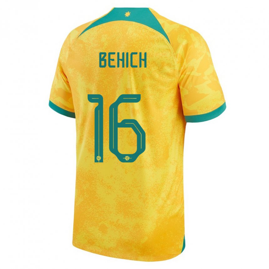 Enfant Maillot Australie Aziz Behich #16 Doré Tenues Domicile 22-24 T-shirt Suisse