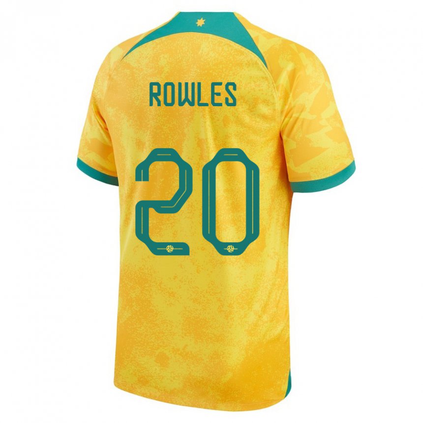 Enfant Maillot Australie Kye Rowles #20 Doré Tenues Domicile 22-24 T-shirt Suisse