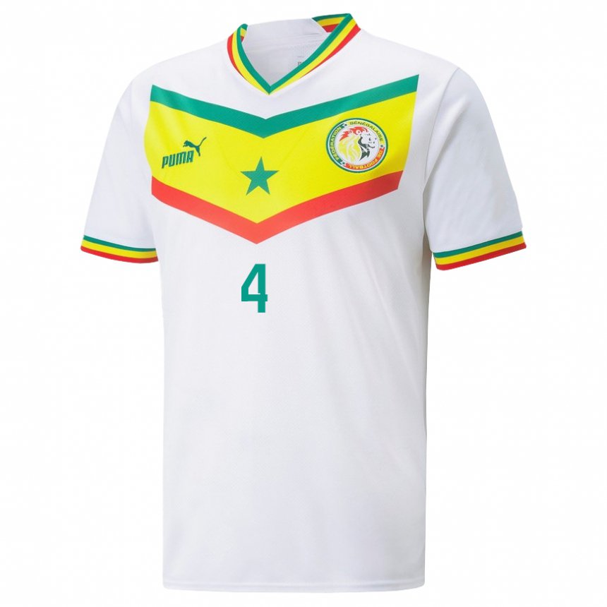 Enfant Maillot Sénégal Pape Abou Cisse #4 Blanc Tenues Domicile 22-24 T-shirt Suisse