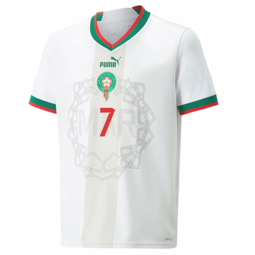 Enfant Maillot Maroc Hakim Ziyech #7 Blanc Tenues Extérieur 22-24 T-shirt Suisse