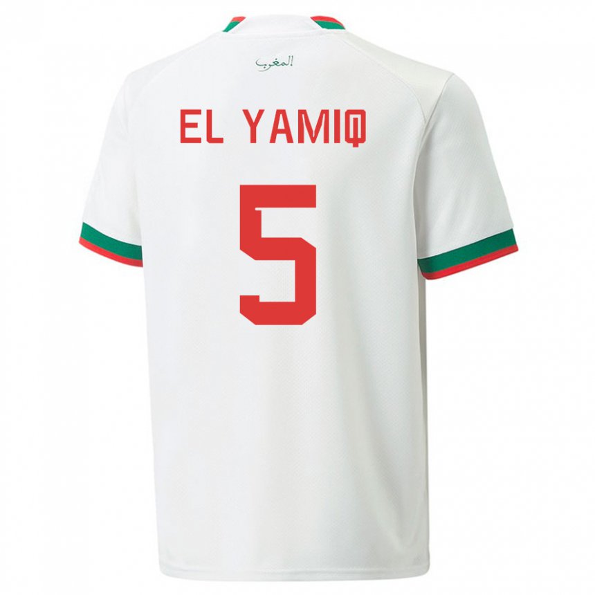 Enfant Maillot Maroc Jawad El Yamiq #5 Blanc Tenues Extérieur 22-24 T-shirt Suisse