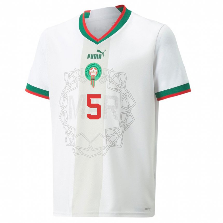 Enfant Maillot Maroc Jawad El Yamiq #5 Blanc Tenues Extérieur 22-24 T-shirt Suisse