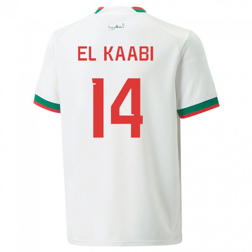 Enfant Maillot Maroc Ayoub El Kaabi #14 Blanc Tenues Extérieur 22-24 T-shirt Suisse