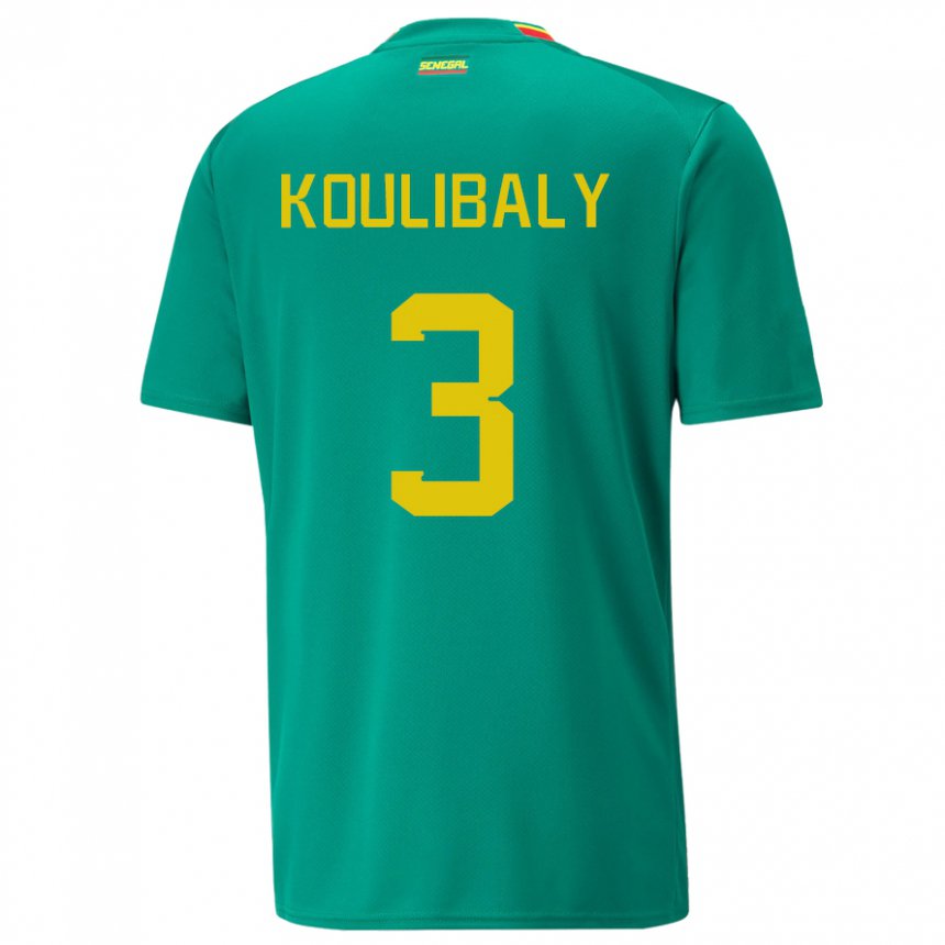 Enfant Maillot Sénégal Kalidou Koulibaly #3 Verte Tenues Extérieur 22-24 T-shirt Suisse