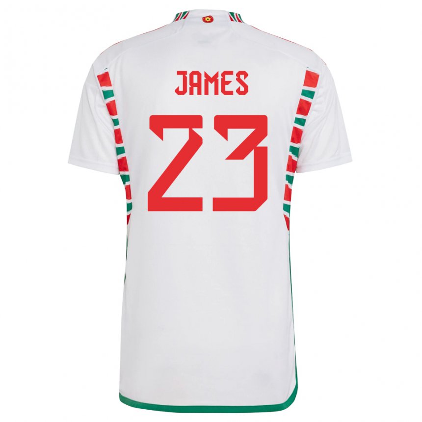 Kinder Walisische Jordan James #23 Weiß Auswärtstrikot Trikot 22-24 T-shirt Schweiz