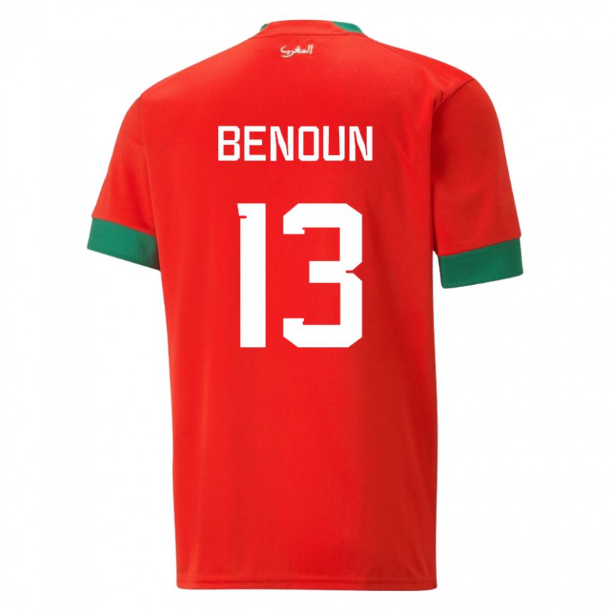 Homme Maillot Maroc Badr Benoun #13 Rouge Tenues Domicile 22-24 T-shirt Suisse