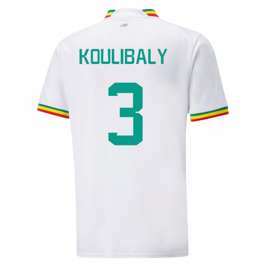 Homme Maillot Sénégal Kalidou Koulibaly #3 Blanc Tenues Domicile 22-24 T-shirt Suisse