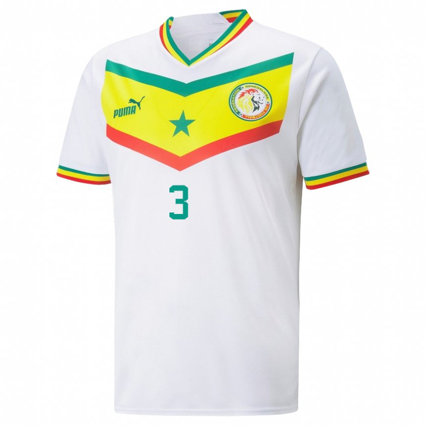 Homme Maillot Sénégal Kalidou Koulibaly #3 Blanc Tenues Domicile 22-24 T-shirt Suisse