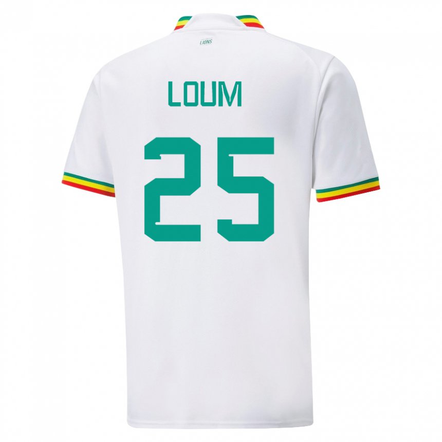 Homme Maillot Sénégal Mamadou Loum #25 Blanc Tenues Domicile 22-24 T-shirt Suisse