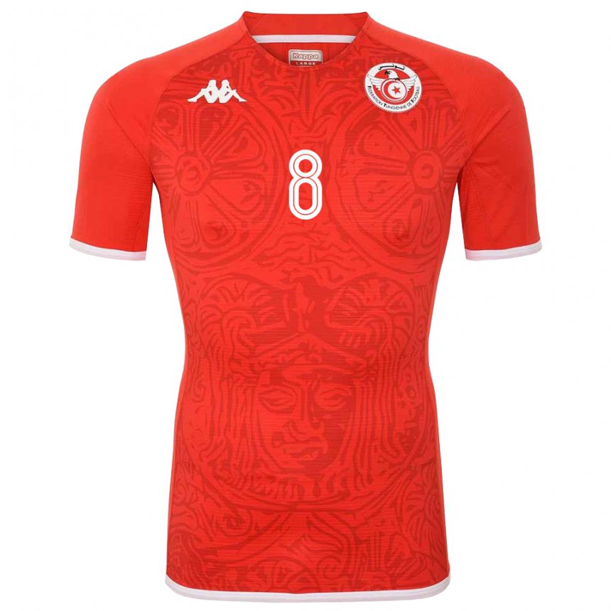 Homme Maillot Tunisie Saif Eddine Khaoui #8 Rouge Tenues Domicile 22-24 T-shirt Suisse