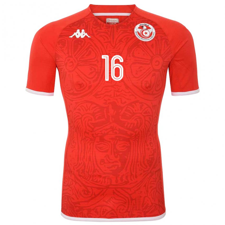 Homme Maillot Tunisie Aymen Dahmen #16 Rouge Tenues Domicile 22-24 T-shirt Suisse