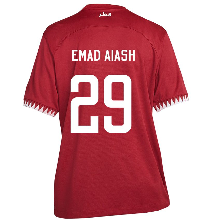 Herren Katarische Mohamed Emad Aiash #29 Kastanienbraun Heimtrikot Trikot 22-24 T-shirt Schweiz