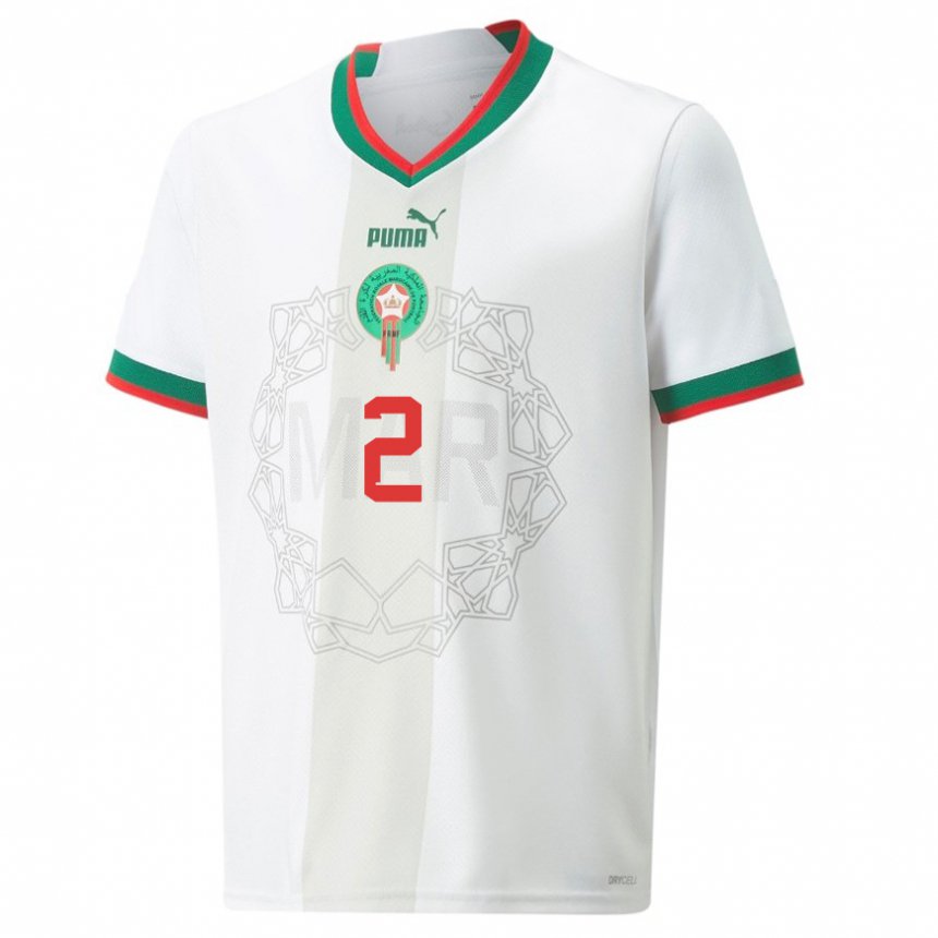 Homme Maillot Maroc Achraf Hakimi #2 Blanc Tenues Extérieur 22-24 T-shirt Suisse