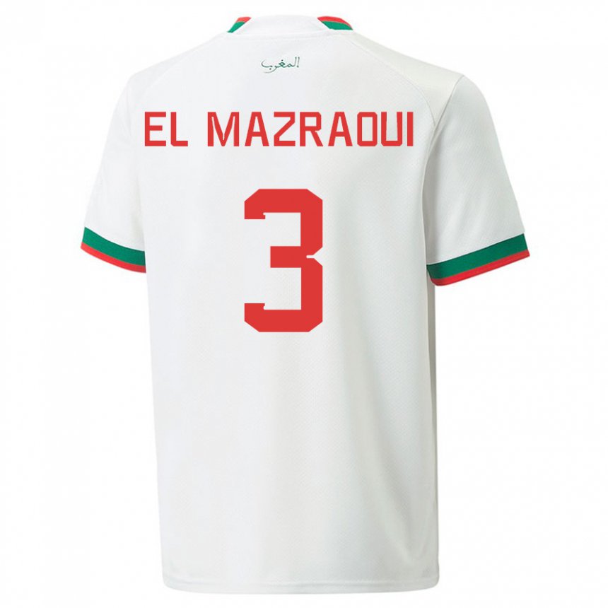 Homme Maillot Maroc Noussair El Mazraoui #3 Blanc Tenues Extérieur 22-24 T-shirt Suisse