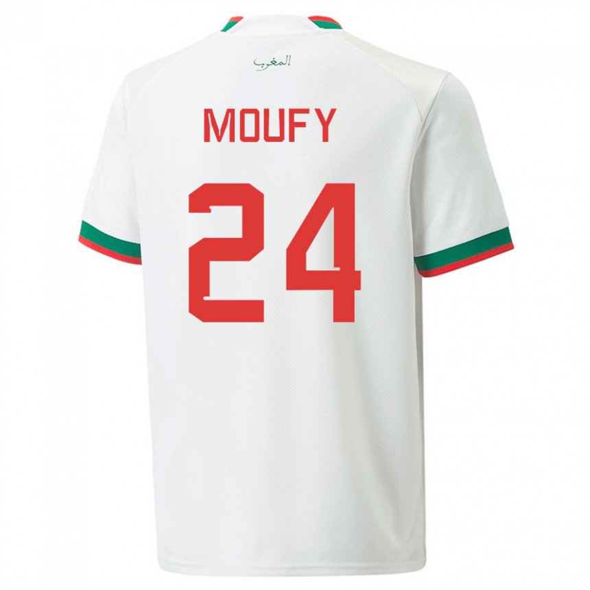 Homme Maillot Maroc Fahd Moufy #24 Blanc Tenues Extérieur 22-24 T-shirt Suisse