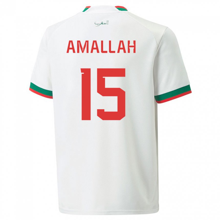 Homme Maillot Maroc Selim Amallah #15 Blanc Tenues Extérieur 22-24 T-shirt Suisse