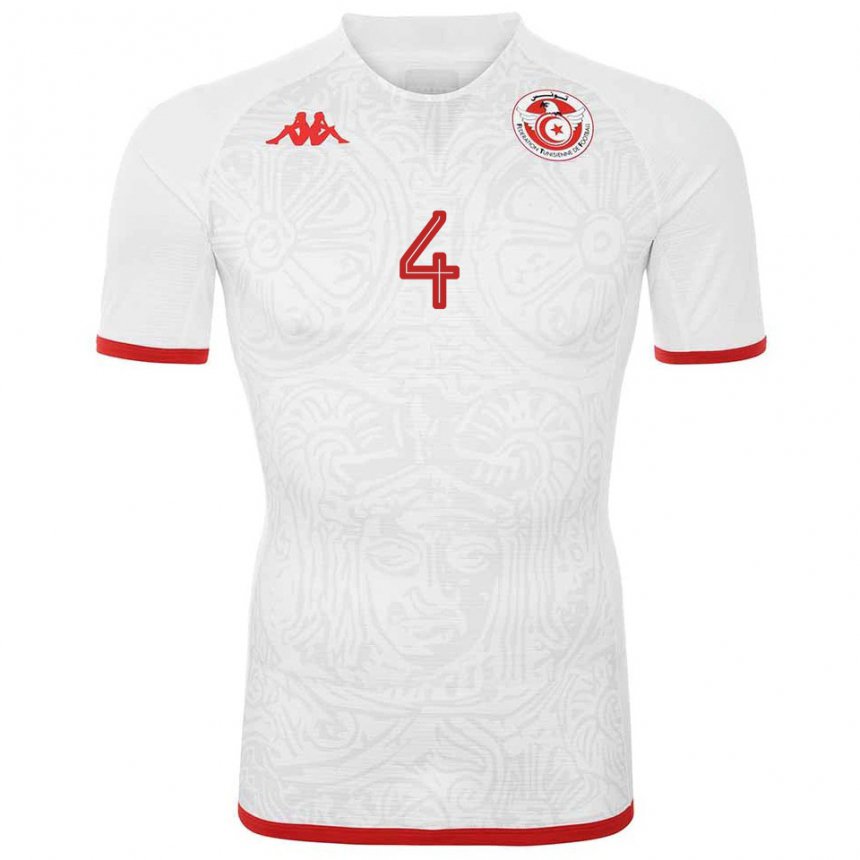 Homme Maillot Tunisie Ali Abdi #4 Blanc Tenues Extérieur 22-24 T-shirt Suisse