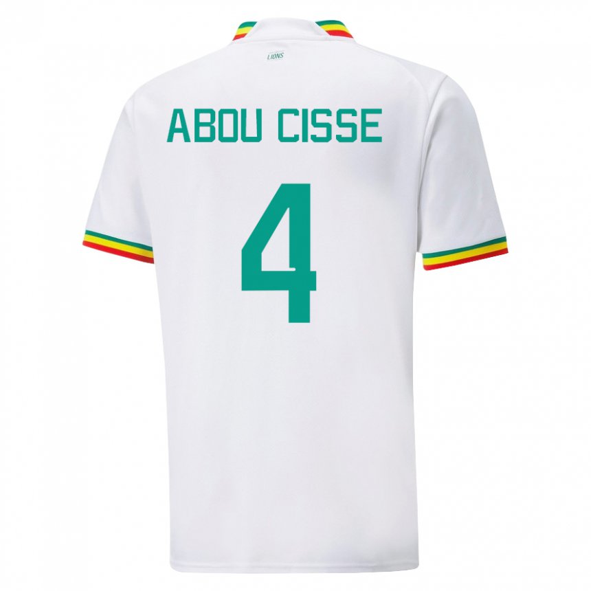 Femme Maillot Sénégal Pape Abou Cisse #4 Blanc Tenues Domicile 22-24 T-shirt Suisse