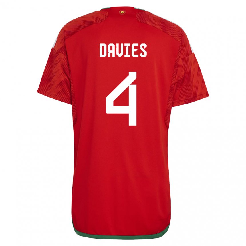 Damen Walisische Ben Davies #4 Rot Heimtrikot Trikot 22-24 T-shirt Schweiz