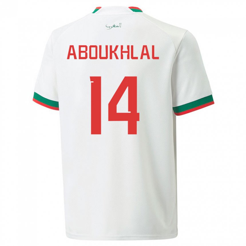 Damen Marokkanische Zakaria Aboukhlal #14 Weiß Auswärtstrikot Trikot 22-24 T-shirt Schweiz