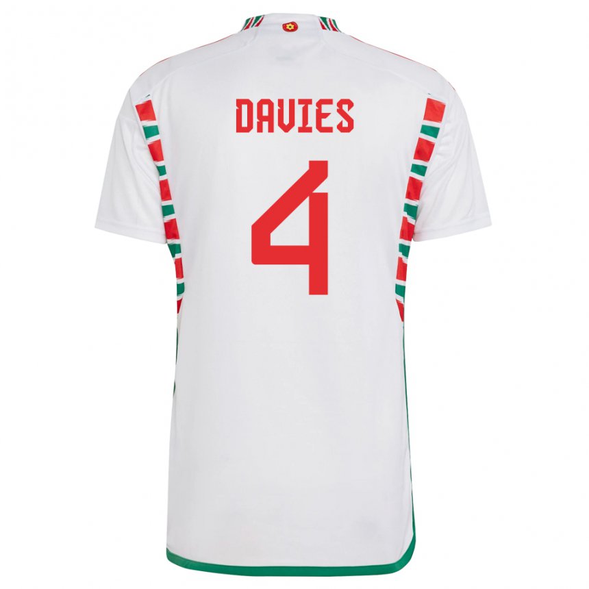 Damen Walisische Ben Davies #4 Weiß Auswärtstrikot Trikot 22-24 T-shirt Schweiz