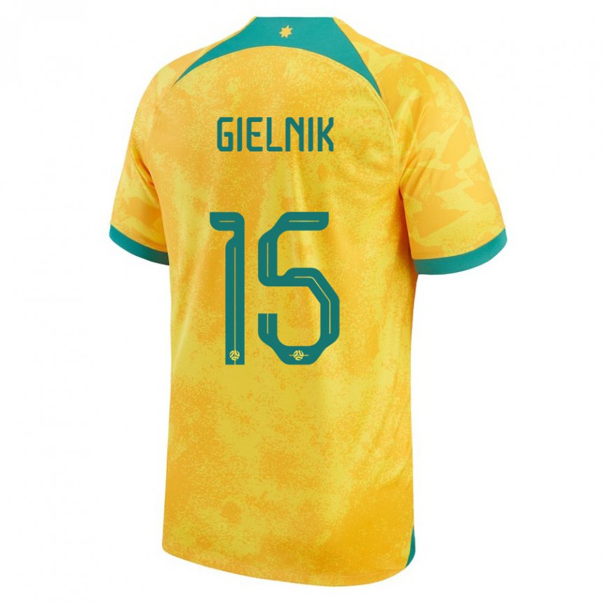 Enfant Maillot Australie Emily Gielnik #15 Doré Tenues Domicile 22-24 T-shirt Suisse