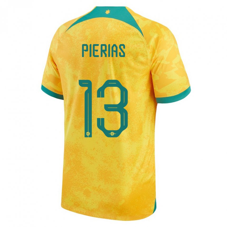 Enfant Maillot Australie Dylan Pierias #13 Doré Tenues Domicile 22-24 T-shirt Suisse