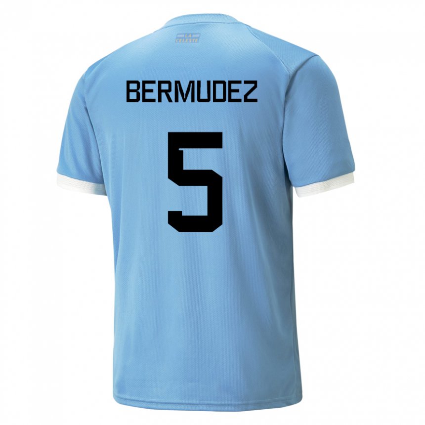 Enfant Maillot Uruguay Karol Bermudez #5 Bleu Tenues Domicile 22-24 T-shirt Suisse