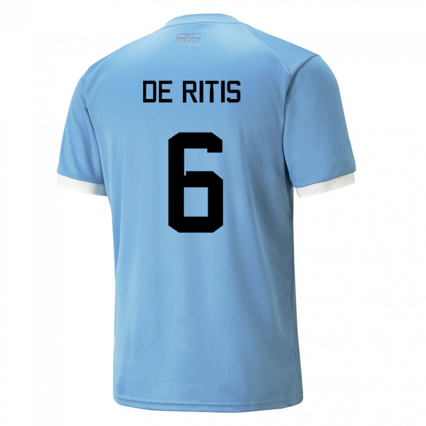 Enfant Maillot Uruguay Mathias De Ritis #6 Bleu Tenues Domicile 22-24 T-shirt Suisse