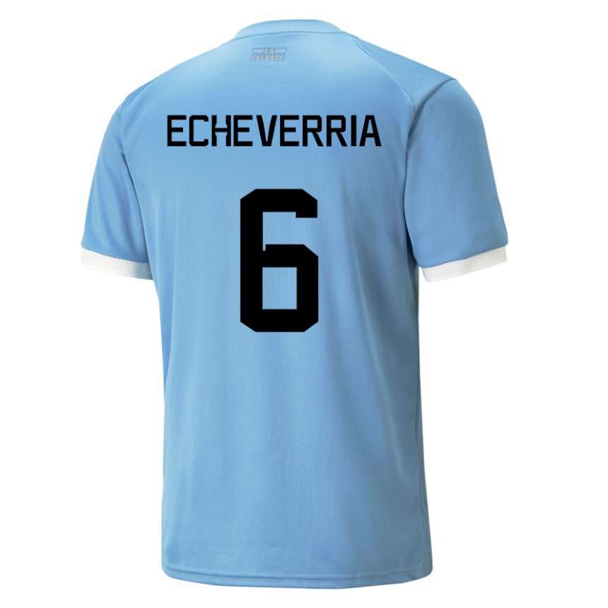 Enfant Maillot Uruguay Juan Echeverria #6 Bleu Tenues Domicile 22-24 T-shirt Suisse