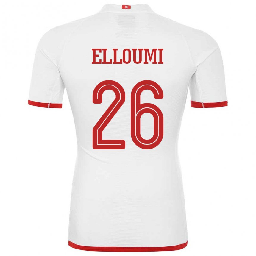 Enfant Maillot Tunisie Khalil Elloumi #26 Blanc Tenues Extérieur 22-24 T-shirt Suisse