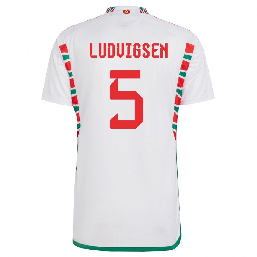 Kinder Walisische Kai Ludvigsen #5 Weiß Auswärtstrikot Trikot 22-24 T-shirt Schweiz