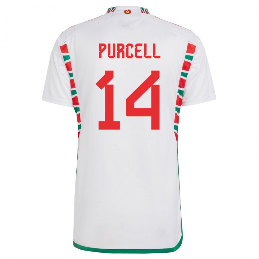 Kinder Walisische Benjamin Purcell #14 Weiß Auswärtstrikot Trikot 22-24 T-shirt Schweiz