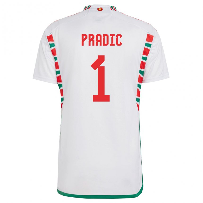 Kinder Walisische James Pradic #1 Weiß Auswärtstrikot Trikot 22-24 T-shirt Schweiz