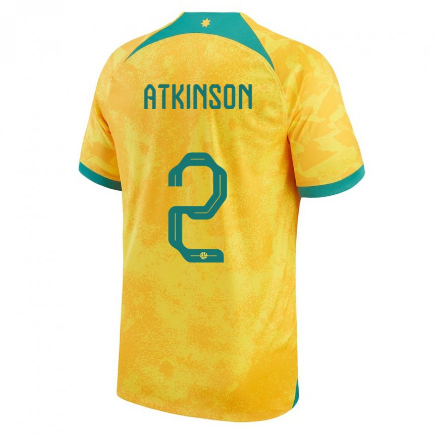 Homme Maillot Australie Nathaniel Atkinson #2 Doré Tenues Domicile 22-24 T-shirt Suisse