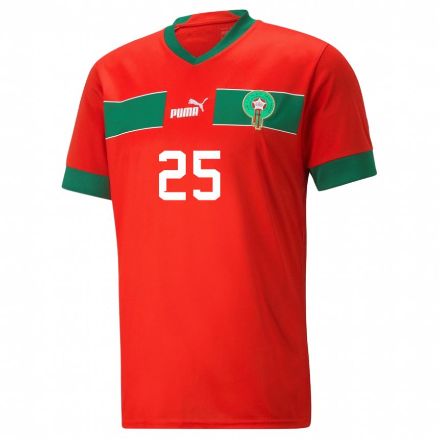 Homme Maillot Maroc Oussama Zemraoui #25 Rouge Tenues Domicile 22-24 T-shirt Suisse