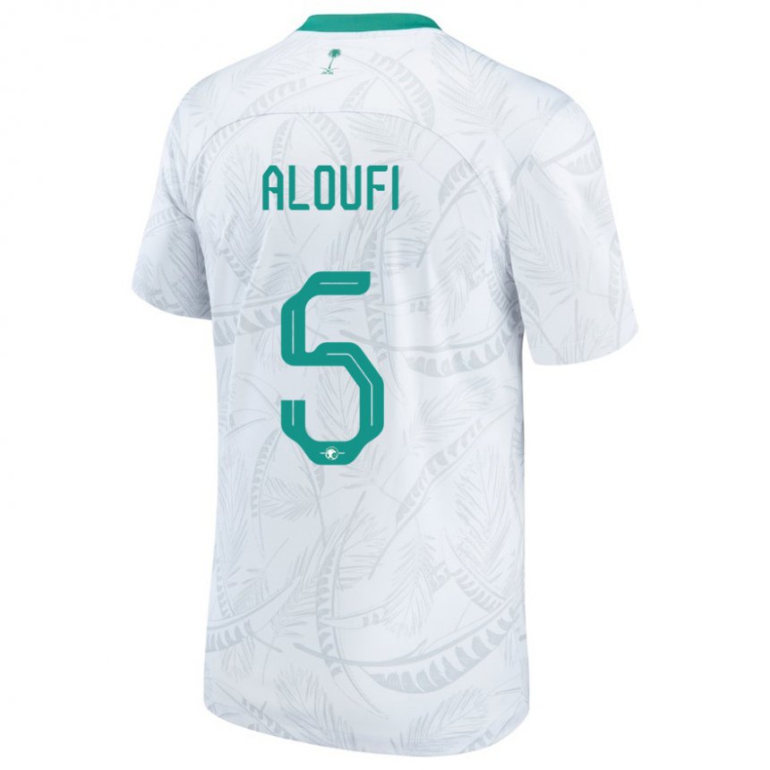 Homme Maillot Arabie Saoudite Mohammed Aloufi #5 Blanc Tenues Domicile 22-24 T-shirt Suisse