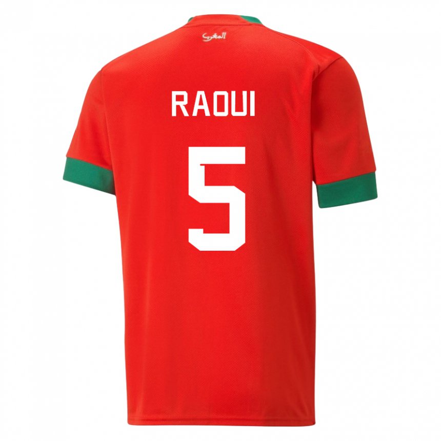 Homme Maillot Maroc Oussama Raoui #5 Rouge Tenues Domicile 22-24 T-shirt Suisse