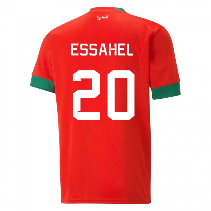 Homme Maillot Maroc Mohammed Amine Essahel #20 Rouge Tenues Domicile 22-24 T-shirt Suisse