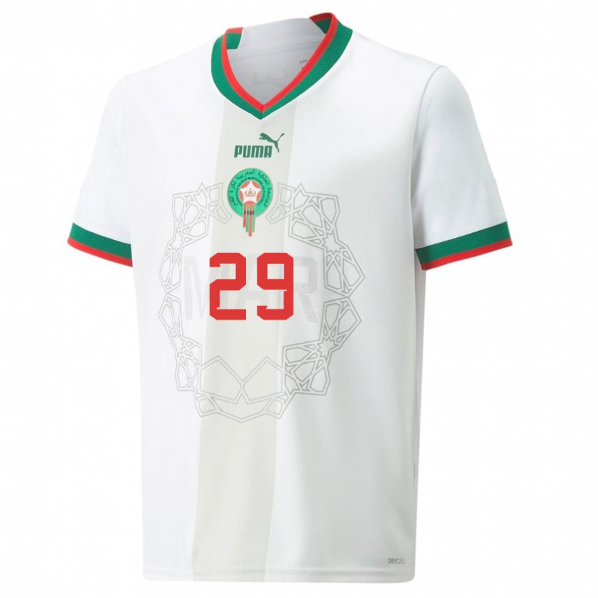 Homme Maillot Maroc Ilyas Chaira #29 Blanc Tenues Extérieur 22-24 T-shirt Suisse