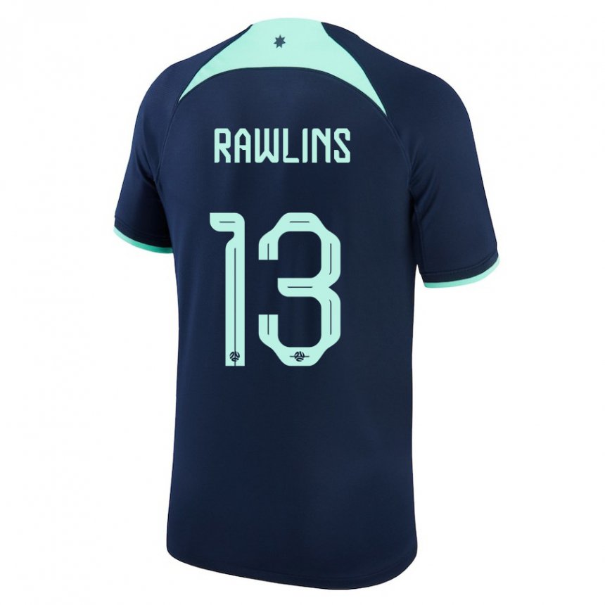 Homme Maillot Australie Joshua Rawlins #13 Bleu Foncé Tenues Extérieur 22-24 T-shirt Suisse