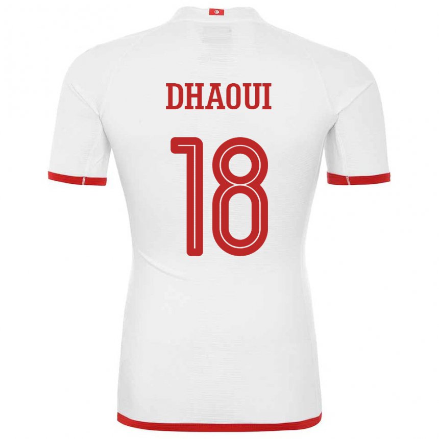 Homme Maillot Tunisie Mouhamed Dhaoui #18 Blanc Tenues Extérieur 22-24 T-shirt Suisse