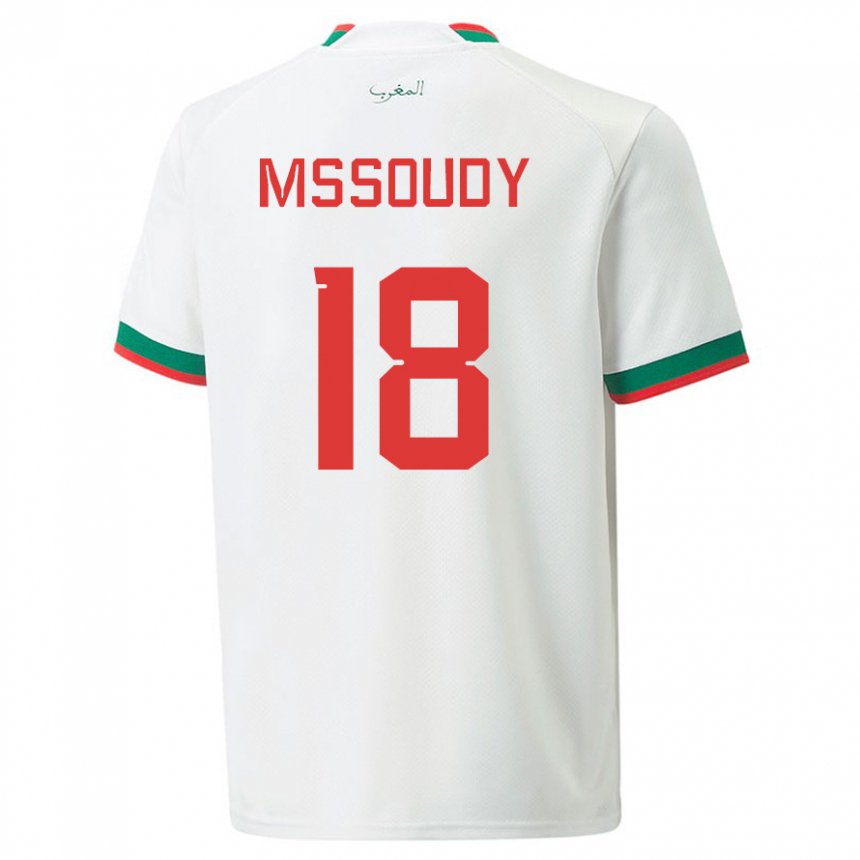 Homme Maillot Maroc Sanaa Mssoudy #18 Blanc Tenues Extérieur 22-24 T-shirt Suisse