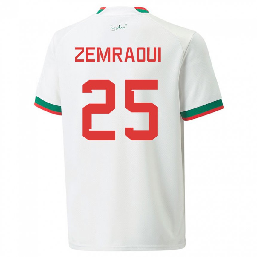 Femme Maillot Maroc Oussama Zemraoui #25 Blanc Tenues Extérieur 22-24 T-shirt Suisse