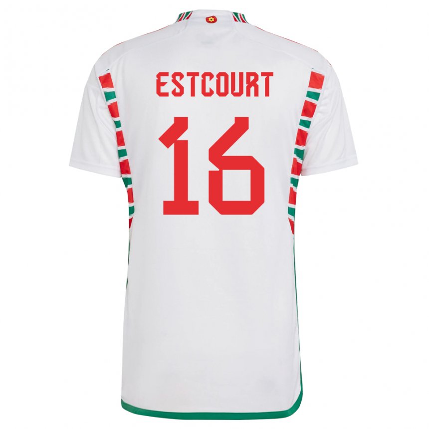 Damen Walisische Charlotte Estcourt #16 Weiß Auswärtstrikot Trikot 22-24 T-shirt Schweiz