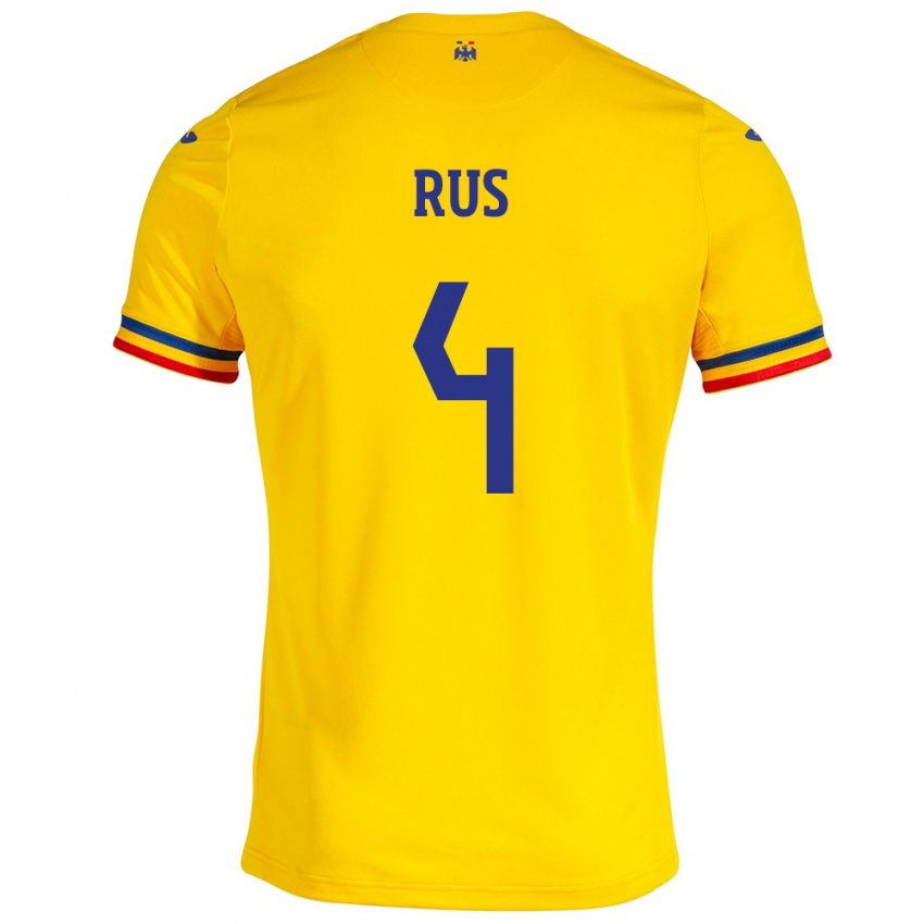 Kinder Rumänische Adrian Rus #4 Gelb Heimtrikot Trikot 24-26 T-Shirt Schweiz