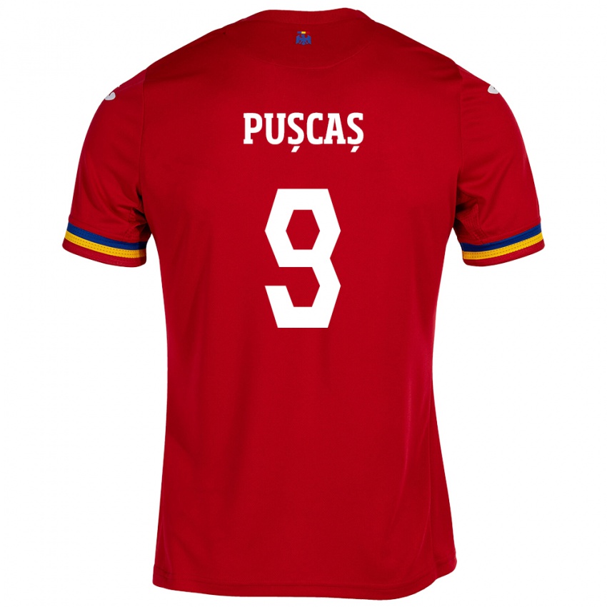 Kinder Rumänische George Pușcaș #9 Rot Auswärtstrikot Trikot 24-26 T-Shirt Schweiz