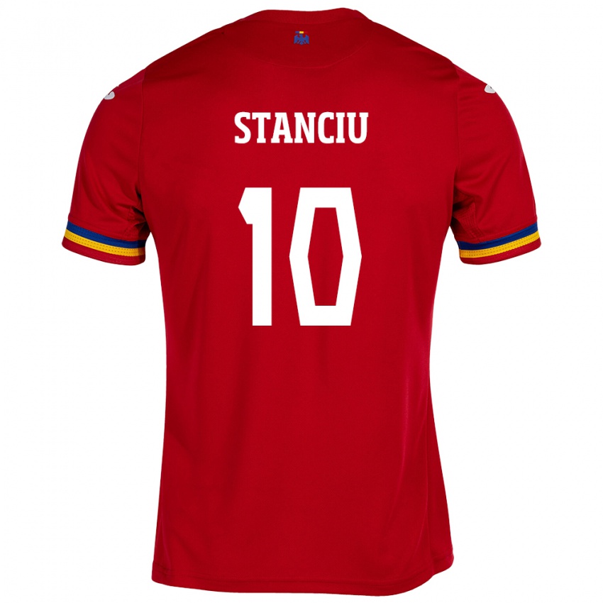 Kinder Rumänische Nicolae Stanciu #10 Rot Auswärtstrikot Trikot 24-26 T-Shirt Schweiz